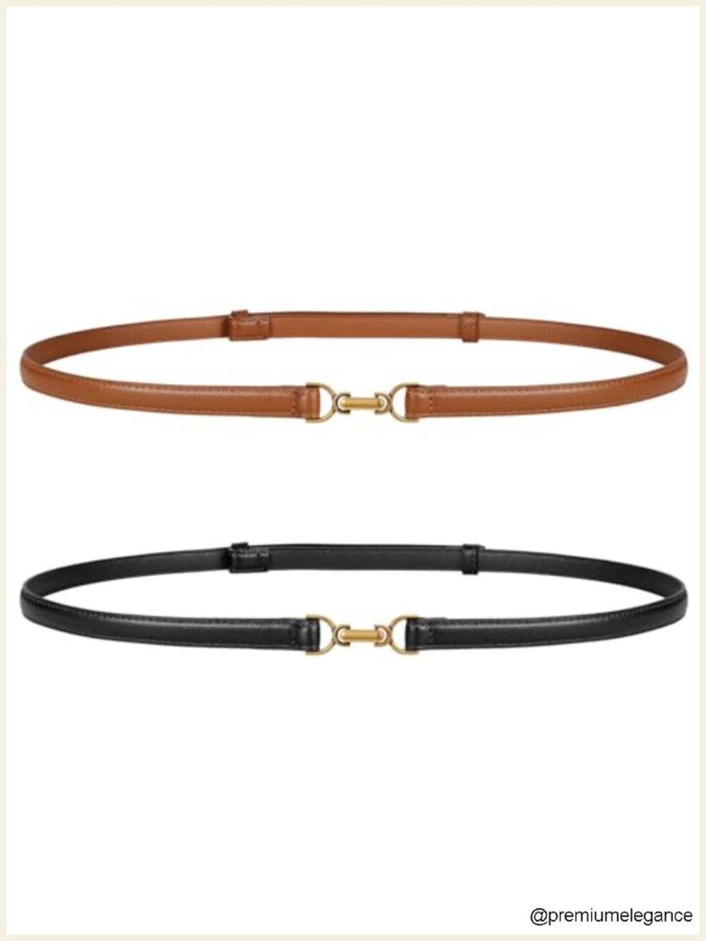 JASGOOD 2 Pack Women Skinny Faux Leather Belts with Gold Buckle Waist Belts for